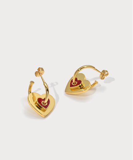 Red Heart Gold Earrings1