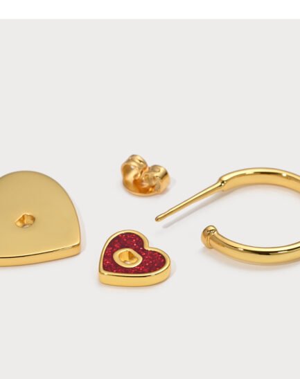 Red Heart Gold Earrings11